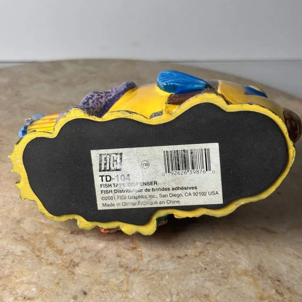 FIGI Graphic Fish Tape Dispenser Yellow Tropical Coral Reef Resin MISSING INSERT